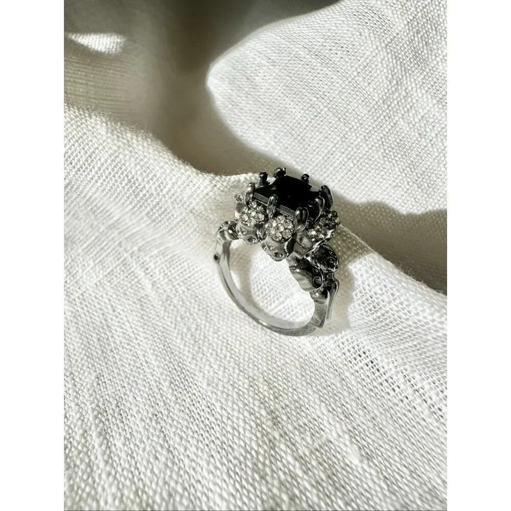 Black Onyx cubic zirconia Halloween skull cocktail ring